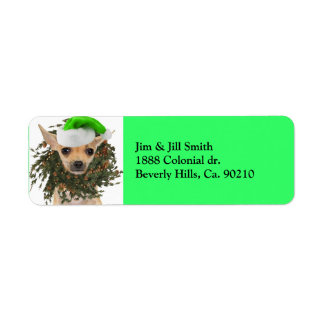 Chihuahua Christmas Wreath & Hat Return Address Label