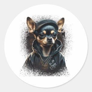 Chihuahua Cool Dog Rap Hip-Hop Gangster Classic Round Sticker