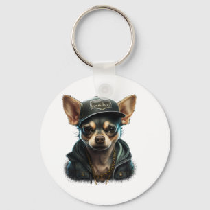 Chihuahua Cool Dog Rap Hip-Hop Gangster Key Ring