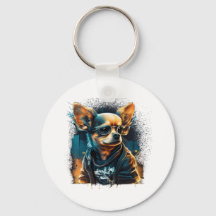 Chihuahua Cool Dog Rap Hip-Hop Gangster Key Ring