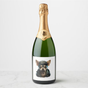 Chihuahua Cool Dog Rap Hip-Hop Gangster Sparkling Wine Label