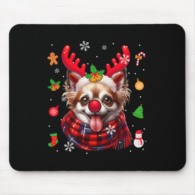 Chihuahua Cosplay Reindeer Christmas Costume Owner Mouse Pad (Front)