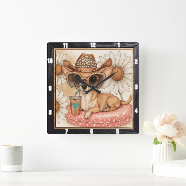 Chihuahua Cowboy Pool Party Square Wall Clock (Home)