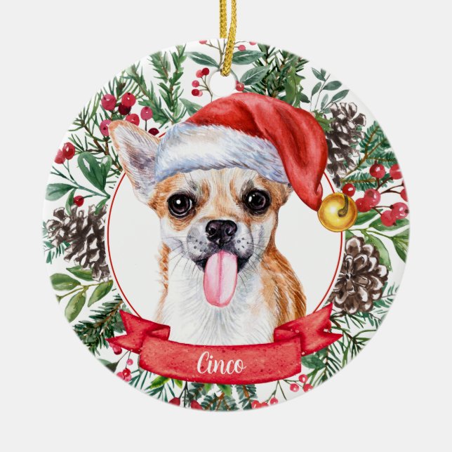 Chihuahua Custom Dog Santa Hat Christmas Ornament (Front)