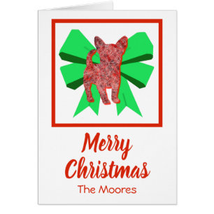 Chihuahua Cute Christmas Dog & Green Bow Card