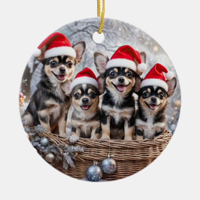 Chihuahua Cute Christmas Holiday Ceramic Ornament (Front)