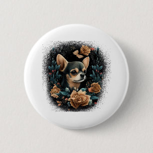 Chihuahua Cute Dog Beautiful Flowers Girl 6 Cm Round Badge
