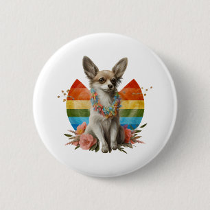 Chihuahua Cute Dog Beautiful Flowers Girl 6 Cm Round Badge
