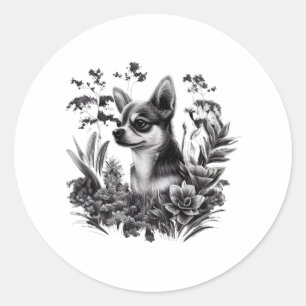 Chihuahua Cute Dog Beautiful Flowers Girl Classic Round Sticker