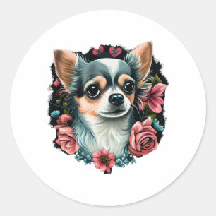 Chihuahua Cute Dog Beautiful Flowers Girl Classic Round Sticker