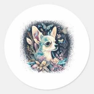 Chihuahua Cute Dog Beautiful Flowers Girl Classic Round Sticker