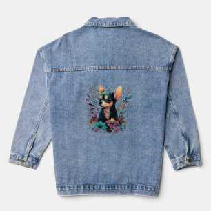 Chihuahua Cute Dog Beautiful Flowers Girl Denim Jacket