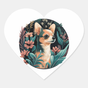 Chihuahua Cute Dog Beautiful Flowers Girl Heart Sticker