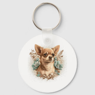 Chihuahua Cute Dog Beautiful Flowers Girl Key Ring
