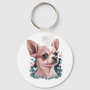 Chihuahua Cute Dog Beautiful Flowers Girl Key Ring