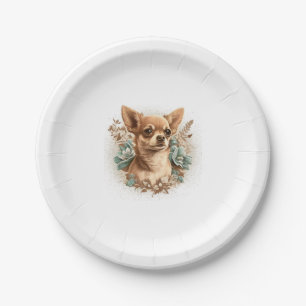 Chihuahua Cute Dog Beautiful Flowers Girl Paper Plate
