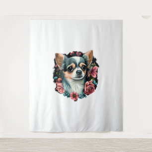 Chihuahua Cute Dog Beautiful Flowers Girl Tapestry