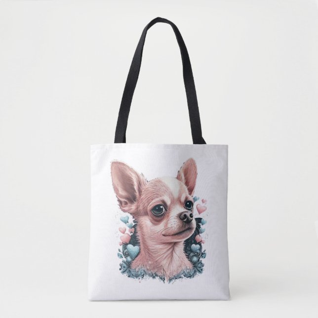 Chihuahua Cute Dog Beautiful Flowers Girl Tote Bag (Front)