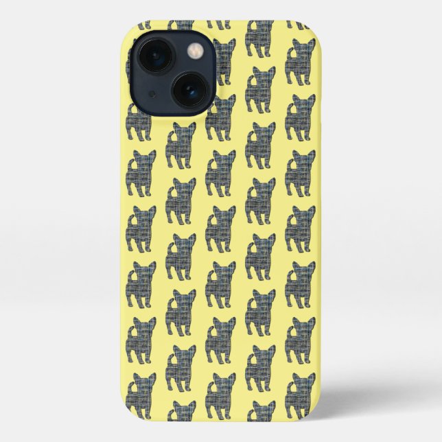 Chihuahua Cute Dog Silhouette Grid Yellow iPhone Case (Back)