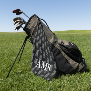 Chihuahua Cute Dog Silhouette Y&B Grid Black Golf Towel