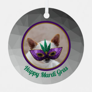 Chihuahua cute Happy Mardi Gras sparkly mask photo Metal Tree Decoration