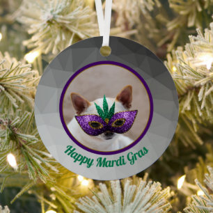 Chihuahua cute Happy Mardi Gras sparkly mask photo Metal Tree Decoration
