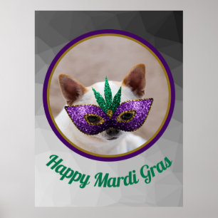 Chihuahua cute Happy Mardi Gras sparkly mask photo Poster