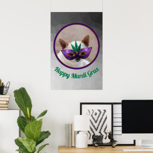 Chihuahua cute Happy Mardi Gras sparkly mask photo Poster