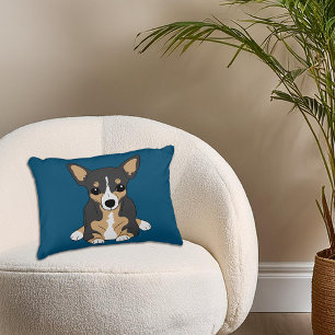 Chihuahua Cute Tri-Colour Chihuahua Ocean Blue Decorative Cushion