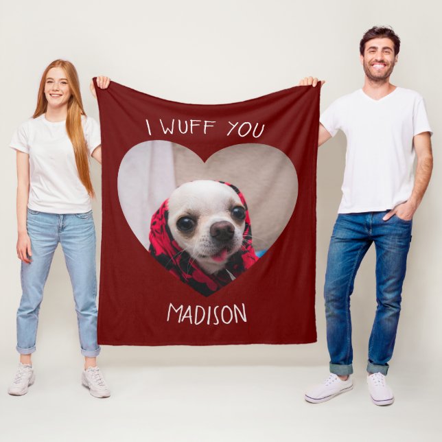 Chihuahua cute wuff you love Valentine heart photo Fleece Blanket (In Situ)