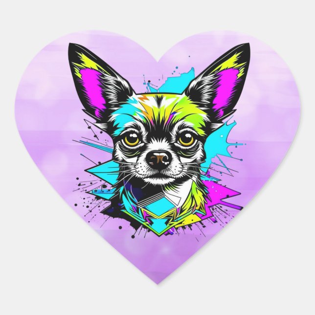 Chihuahua Cyberpunk style Art   Heart Sticker (Front)
