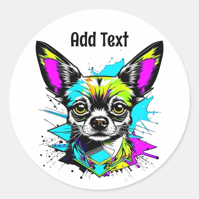 Chihuahua Cyberpunk style Art Personalised Classic Round Sticker (Front)