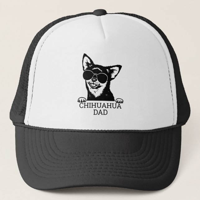 Chihuahua Dad Wearing Glasses Father's Day Pets Trucker Hat (Front)
