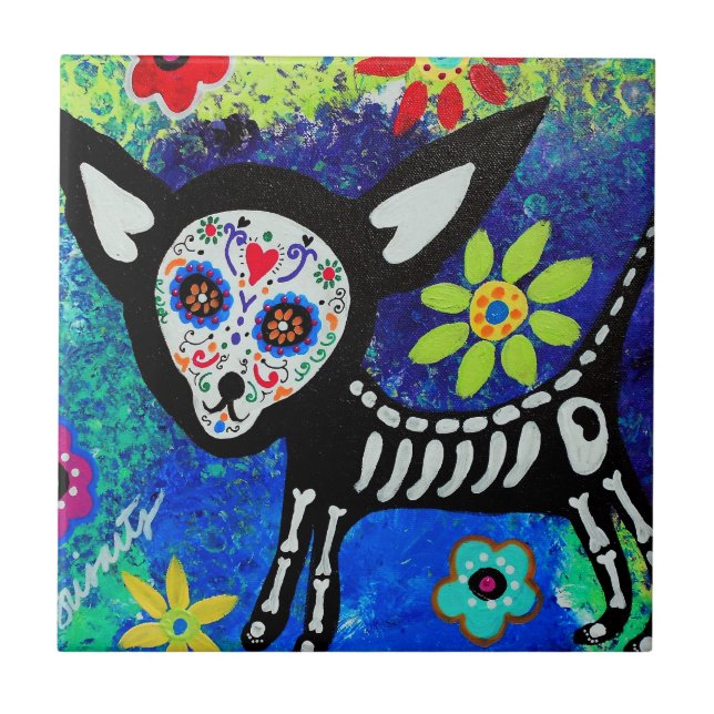 Chihuahua Dia de Los Muertos Tiles by prisarts (Front)