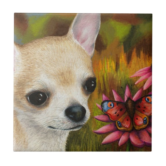 Chihuahua Dog 85 Butterfly Ceramic Tile (Front)