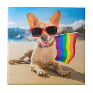 Chihuahua Dog  at the Beach Ceramic Tile