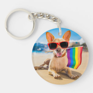 Chihuahua Dog  at the Beach Key Ring