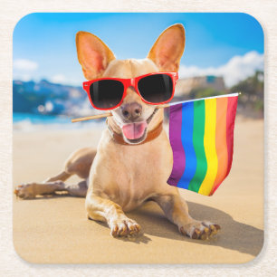 Chihuahua Dog  at the Beach Square Paper Coaster