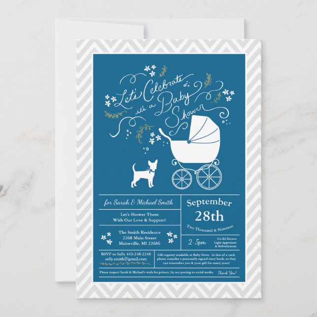 Chihuahua Dog Baby Shower Blue Boy Invitation (Front)