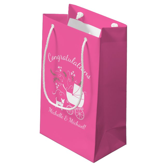 Chihuahua Dog Baby Shower Pink Girl Small Gift Bag (Back Angled)