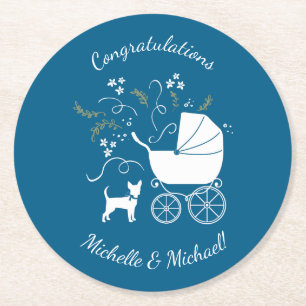 Chihuahua Dog Baby Shower Round Paper Coaster