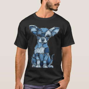 Chihuahua Dog Blue Denim Patchwork  T-Shirt
