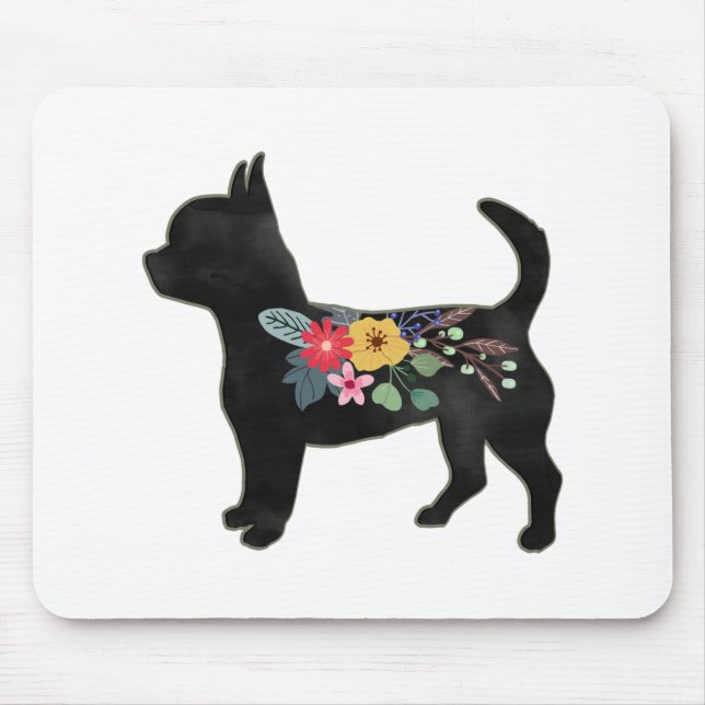 Chihuahua Dog Breed Boho Floral Silhouette Mouse Pad (Front)