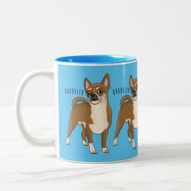 Chihuahua dog cartoon illustration  Two-Tone coffee mug (Left)