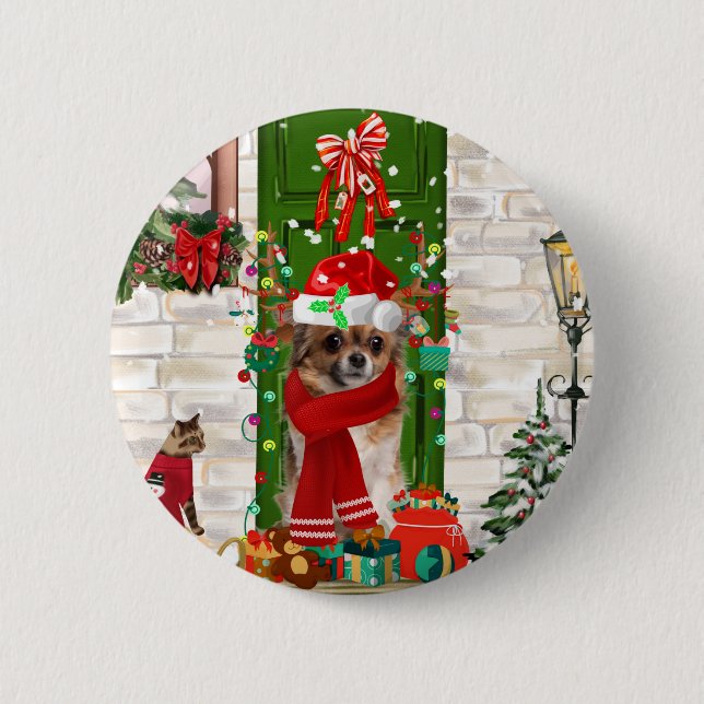 Chihuahua Dog Christmas  6 Cm Round Badge (Front)