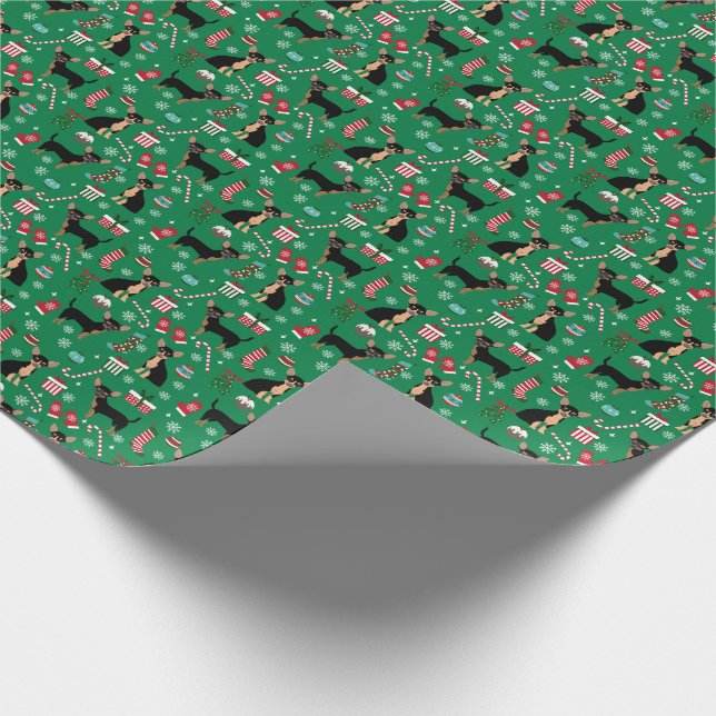 Chihuahua Dog Christmas black and tan Wrapping Paper (Corner)