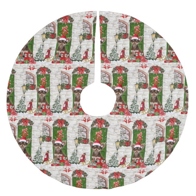 Chihuahua Dog Christmas  Brushed Polyester Tree Skirt (Front)