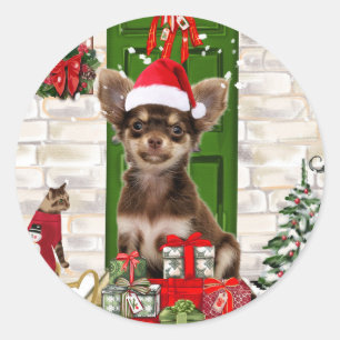 Chihuahua Dog Christmas Classic Round Sticker
