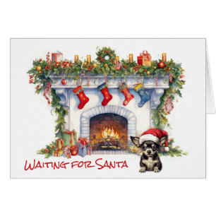 Chihuahua Dog Christmas Fireplace Wait for Santa