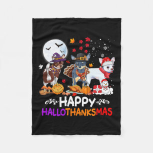 Chihuahua Dog Christmas Happy Hallothankmas Thanks Fleece Blanket